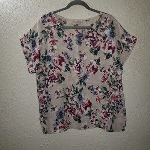 Bellambia Sz L 100% Linen Laganlook Floral Shirt Top Womens Blouse Made In Italy